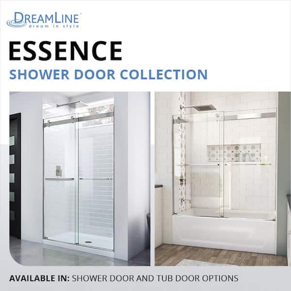 Essence 56 in. to 60 in. W x 76 in. H Sliding Frameless Shower Door in Matte Black with Clear Glass