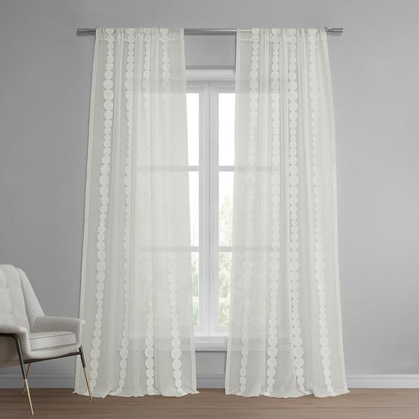 Exclusive Fabrics & Furnishings Cleopatra Cream Geometric Embroidered 50 in. W x 96 in. L Rod Pocket Sheer Curtain (Panel 1)