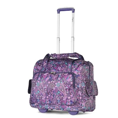 Olympia USA Purple Paisley Fashion Rolling Overnighter Tote with Add-A-Bag Sleeve