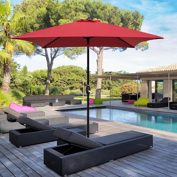 6.5ft. Steel Crank and Tilt Square Market Patio Umbrella in Red