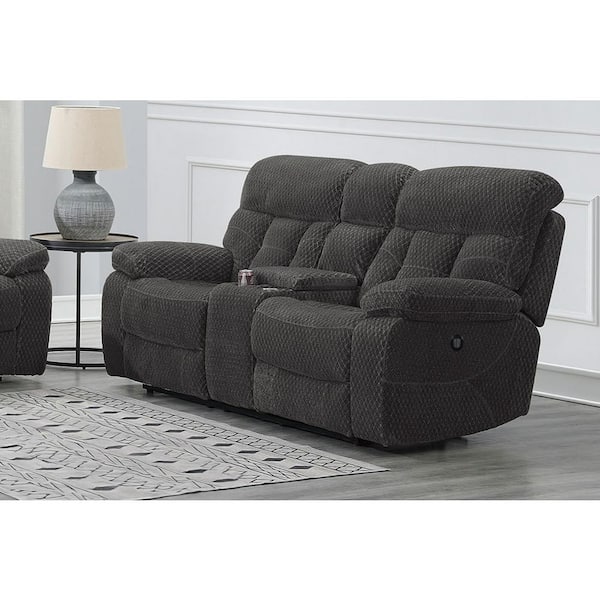 NEW CLASSIC HOME FURNISHINGS New Classic Furniture Bravo 78 in. Charcoal Polyester Fabric 2-Seater Loveseat with Power Footrest