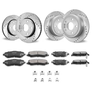 Front and Rear Brake Kit Compatible with 2007-2017 Jeep Wrangler, Drilled and Slotted Brake Rotors