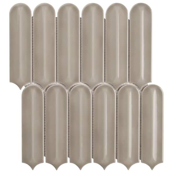 Ivy Hill Tile Medley Feather Warm Gray 4 in. x 0.35 in. Glossy Ceramic Mosaic Wall Tile Sample