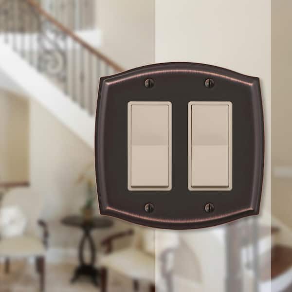 Vineyard 2-Gang Aged Bronze Decorator/Rocker Metal Wall Plate