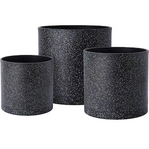 Modern 10 in. L x 10 in. W x 9.75 in. H Speckled Black Plastic Round Indoor Planter (3-Pack)