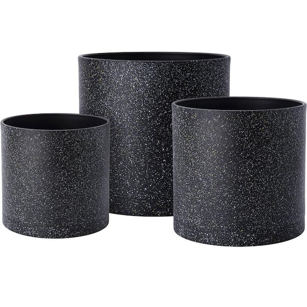 ITOPFOX Modern 10 in. L x 10 in. W x 9.75 in. H Speckled Black Plastic Round Indoor Planter (3-Pack)