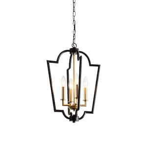 Wanda 14.5 in. Dia 4-Light Black and Light Gold with Bronze Lantern Chandelier