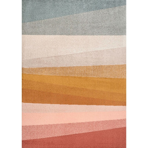 Prism Geometric Striped Red/Yellow/Gray 8 ft. x 10 ft. Area Rug
