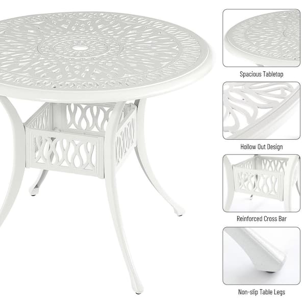ホワイト　ラウンドテーブル Siavonce White 5-Pieces Outdoor Furniture Dining Table Set