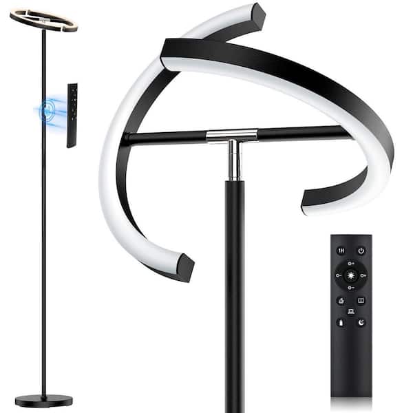 69 in. Black LED Torchiere Floor Lamp, 22-Watt with Stepless Dimming, Rotatable Light, Remote and Touch Control