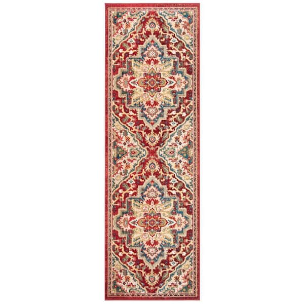 Kashan 3 ft. x 10 ft. Red/Beige Border Runner Rug