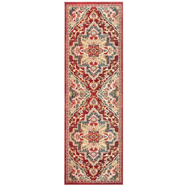 Kashan Red/Beige 3 ft. x 8 ft. Border Runner Rug