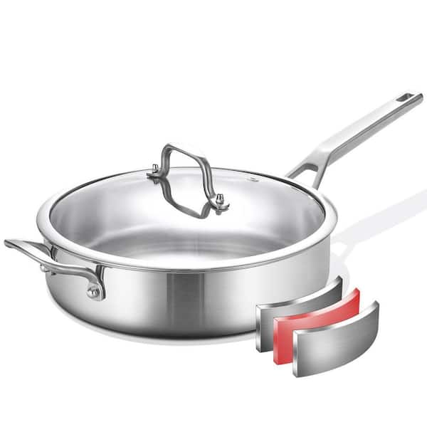 Tri-Ply Stainless Steel 6 qt. 12 in. Deep Saute Pan with Lid