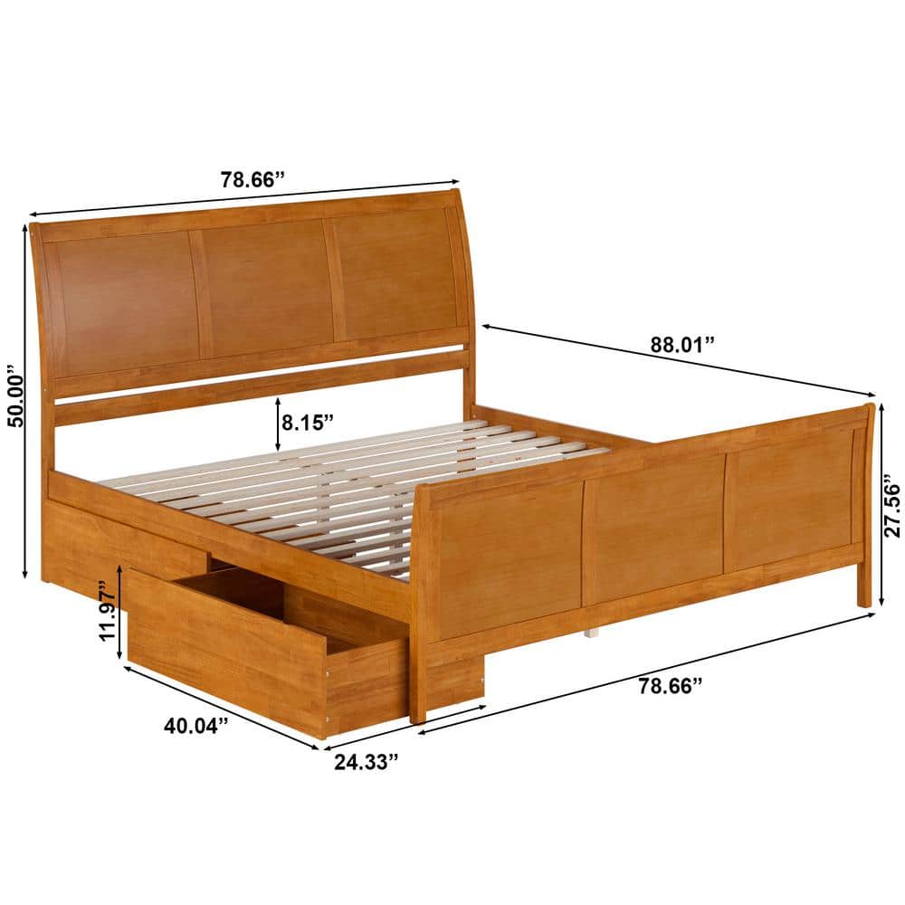 Portland King Light Toffee Wood Platform Bed with Storage Drawers