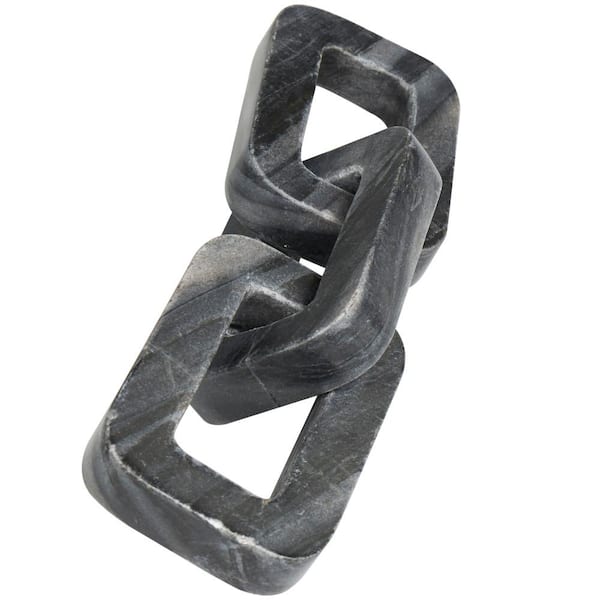 Litton Lane 4 in. x 3 in. Black Marble Geometric 3 Link Chain Sculpture