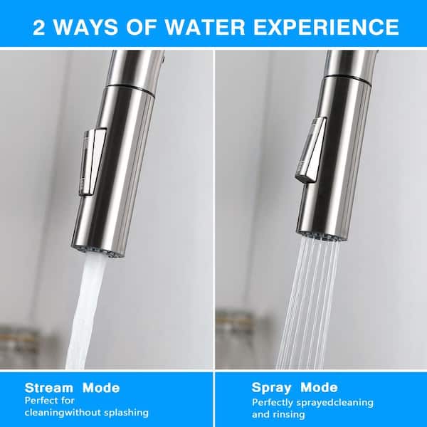 Stainless Steel 18 in. 2-Mode Single Handle Pull Down Sprayer Kitchen Faucet 360° Spout Swivel in Brushed Nickel