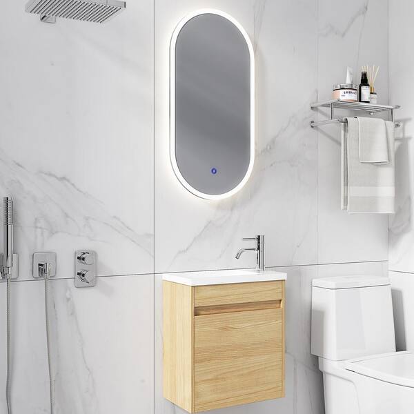 FUNKOL 16''Wall-Mounted Floating Bathroom Vanity with Single Sink and Soft-Close Cabinet Door in Yellow(khaki)