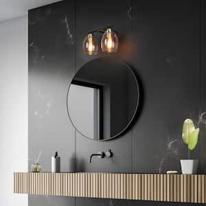 12.6 in. 2-Light Black and Electroplated Copper Vanity Light with Seeded Glass Shades