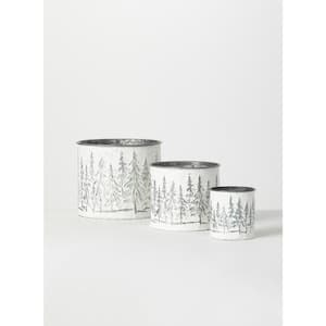 7", 5.75", and 4.25" White Weathered Metal Tree Planters (Set of 3)