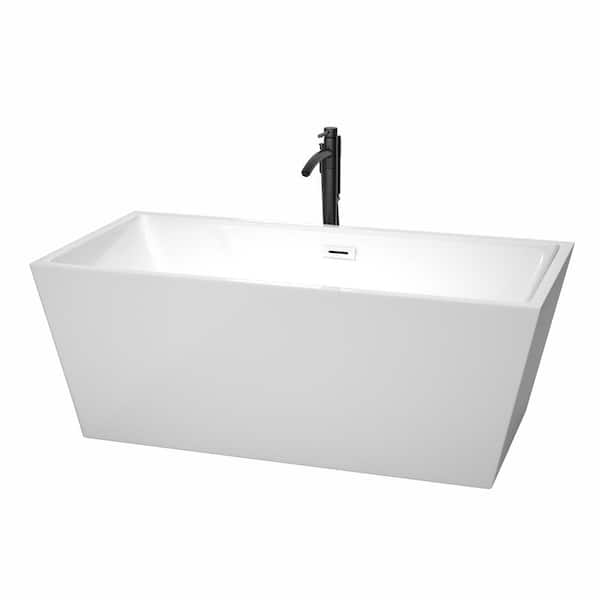 Wyndham Collection Sara 63 in. Acrylic Flatbottom Bathtub in White with Shiny White Trim and Matte Black Faucet