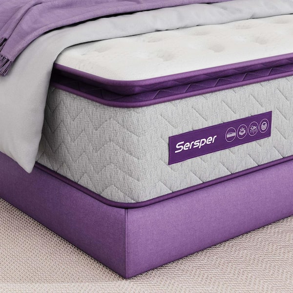 Sersper Purple 12 in. Medium Firm Foam Blend 5-Zone Innerspring Pillow Top Queen Mattress