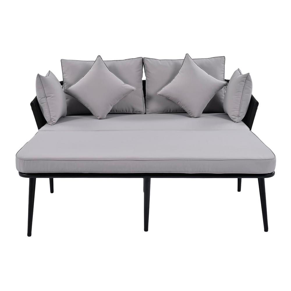 Gray Metal Iron Polyester Woven Nylon Rope 2-Person Outdoor Day Bed with Cu
