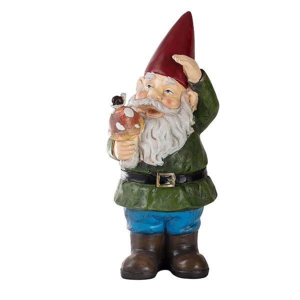 12 in. Tall Outdoor Garden Gnome with Mushroom Yard Statue Decoration