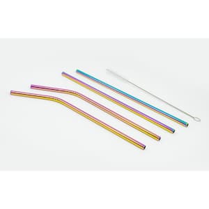 10 Pc Reusable Rainbow Straw Set W/ Cleaning Brushes