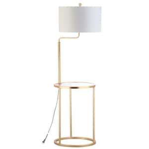 Crispin 57 in. Gold Leaf Floor Lamp with Attached Side Table and White Shade