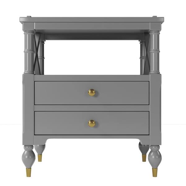 JASIWAY Modern Gray 2 Drawers 23.6 in. W Nightstand with Open Shelf