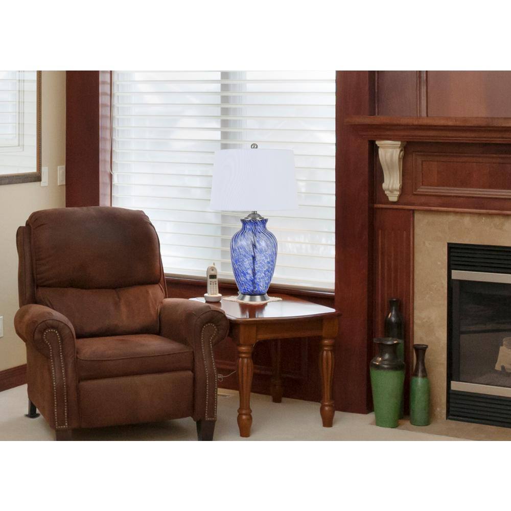 Ashland Sky Blue Hand-Blown Glass Table Lamp with White Shade
