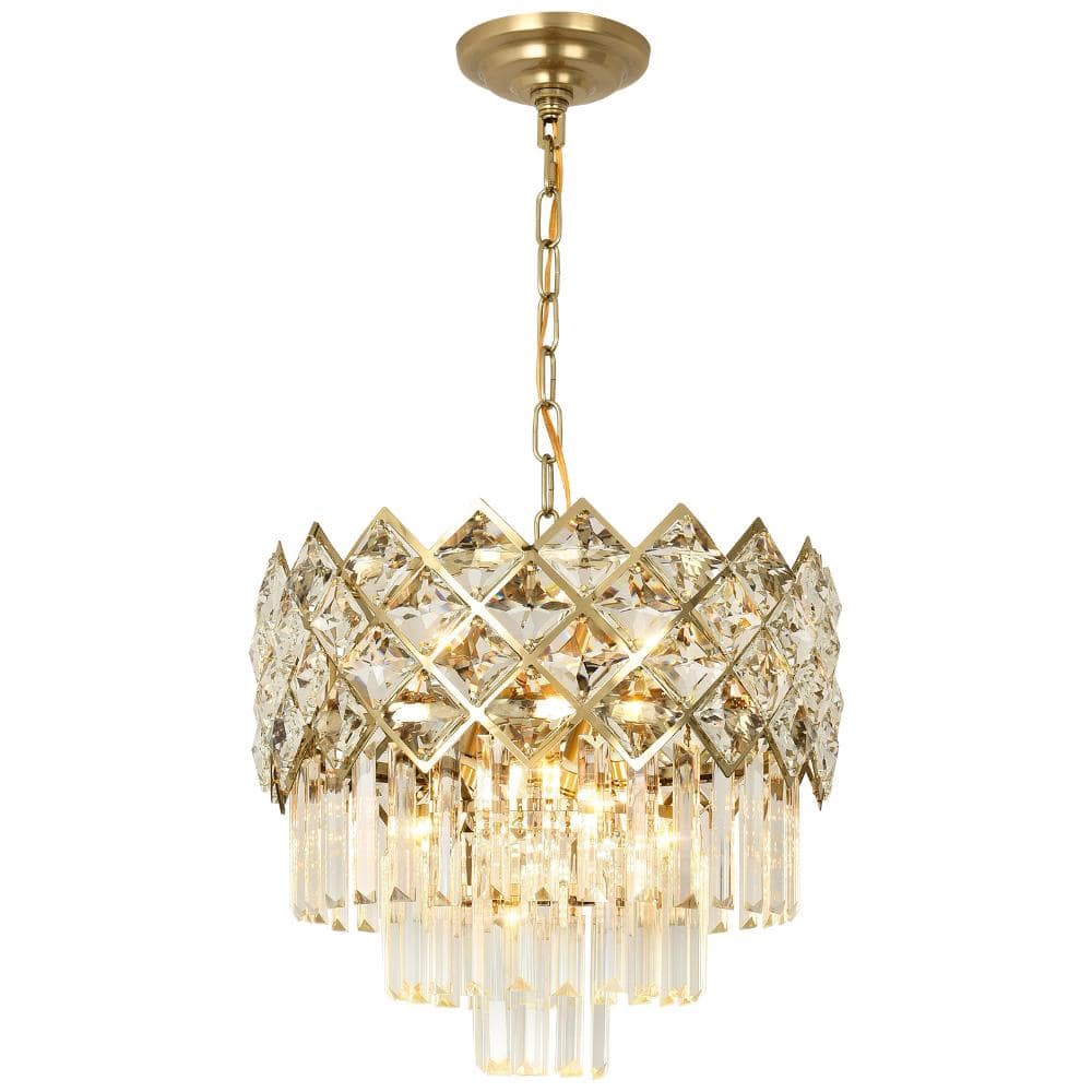 Modern 4-Light Brass Lattice Crystal Chandelier Glam Tiered Pendant Flush Mount Ceiling Light Fixture for Kitchen, Foyer price history on PriceWatchPro