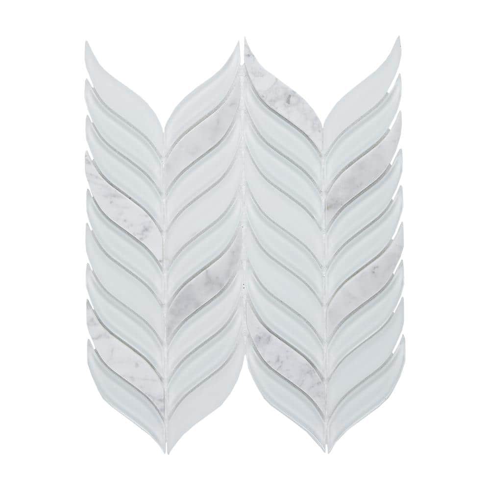 Blended Nature Cool Waterfall 12 in. x 11.75 in. Leaves Marble/Glass Mesh-M