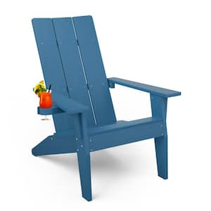 Navy Blue Weather Resistant Plastic Outdoor Patio Adirondack Chair with Cup Holder