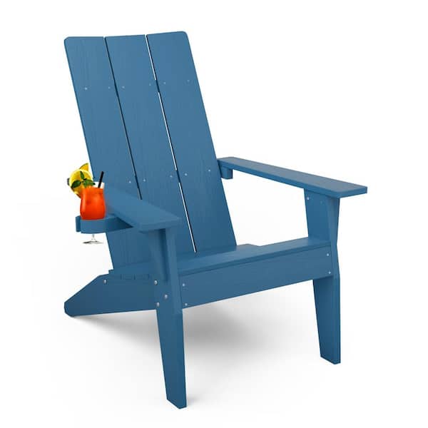 Mximu Navy Blue Weather Resistant Plastic Outdoor Patio Adirondack Chair with Cup Holder