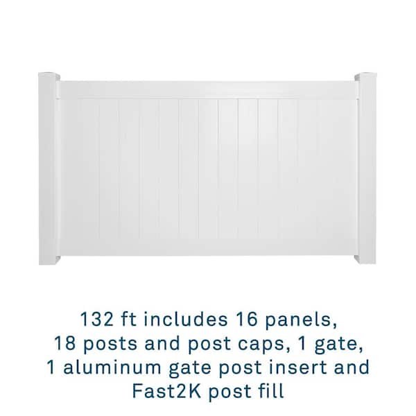 Weatherables 48 in. H x 132 ft. L Pembroke White Vinyl Flat Top Complete Privacy Fence Project Pack