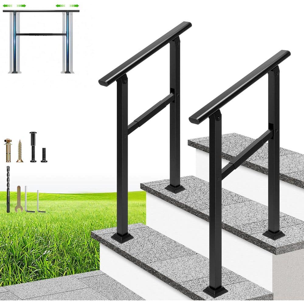 36.4 in. x 25.2 in. Black Oval Steel Adjustable Outdoor Handrail Fitting for 2 Steps (2-Pack) price history on PriceWatchPro