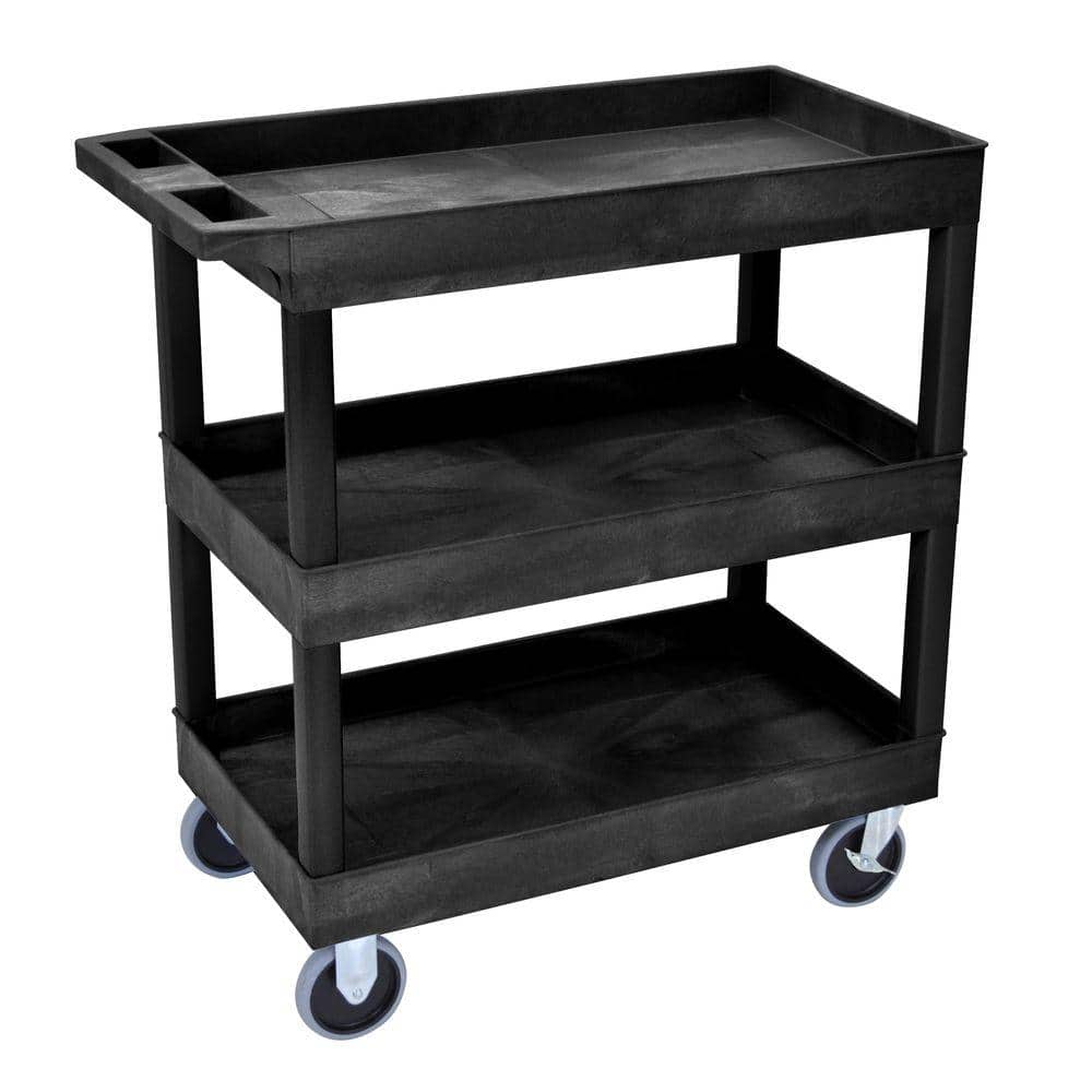 Heavy Duty EC Series 18 in. W x 35 in. L 3-Tub Shelf Utility Cart, Black