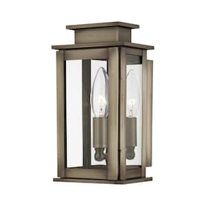 Stickland 9 in. 1-Light Vintage Pewter Outdoor Hardwired Wall Lantern Sconce with No Bulbs Included