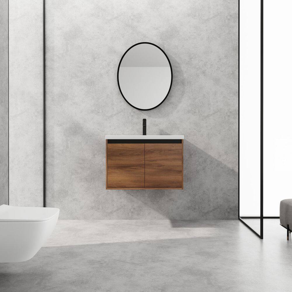 Elegant 29.53 in. W x 18.11 in. D x 20.47 in. H Single Sink Brown Ebony Floating Bath Vanity with White Resin Top price history on PriceWatchPro