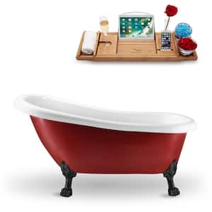 61 in. Acrylic Clawfoot Non-Whirlpool Bathtub in Glossy Red With Matte Black Clawfeet And Polished Gold Drain