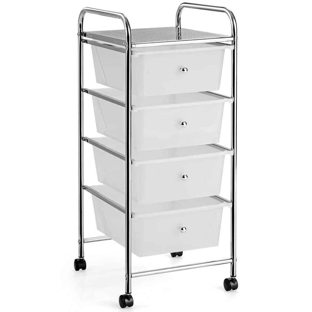 Bunpeony 4-Tier White Rolling Steel Storage Kitchen Cart with Plastic ...