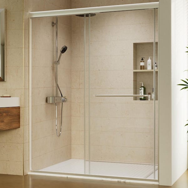 56-60 in. W x 72 in. H Sliding Framed Shower Door in Brushed Nickel with 1/4 in. (6 mm) Tempered Clear Glass