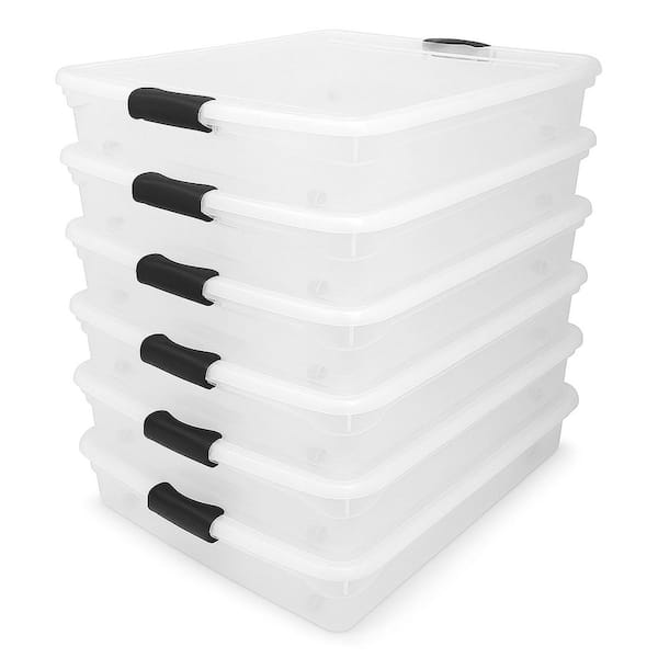 56 qt. Full/Queen Underbed Clear Plastic Latching Storage Container, 6-Pack