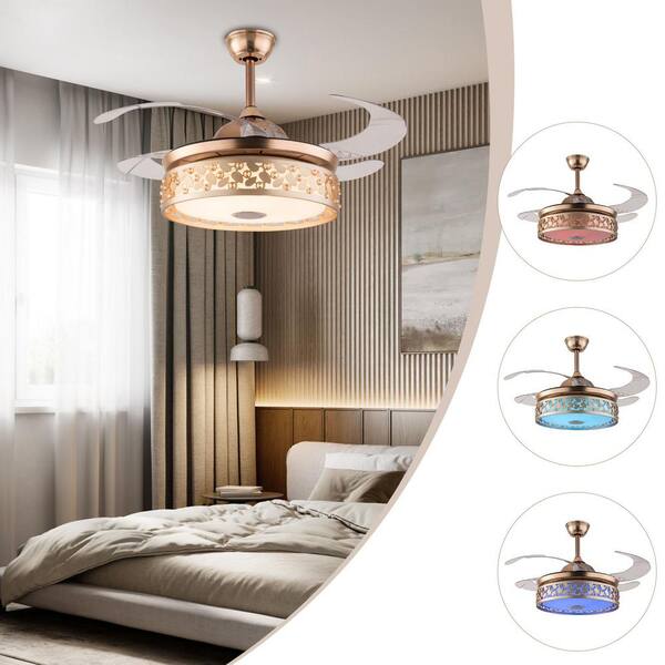 OUKANING 42 in. Integrated LED Indoor Gold Modern 7 Colors