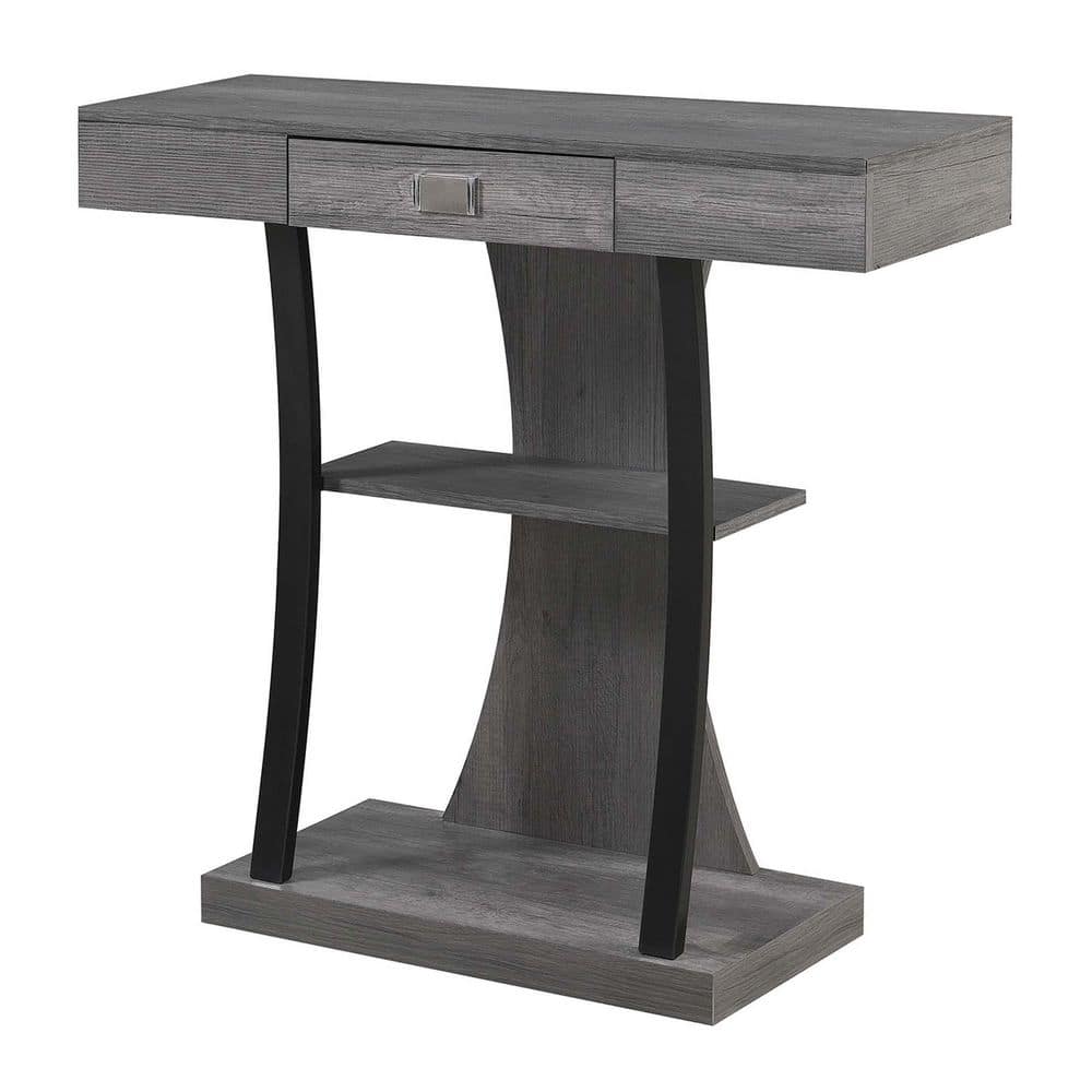 Newport Charcoal Gray 3-Tier Console Table with Storage Drawer