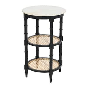 18 in. Mango Wood and Woven Cane Side Table in Black