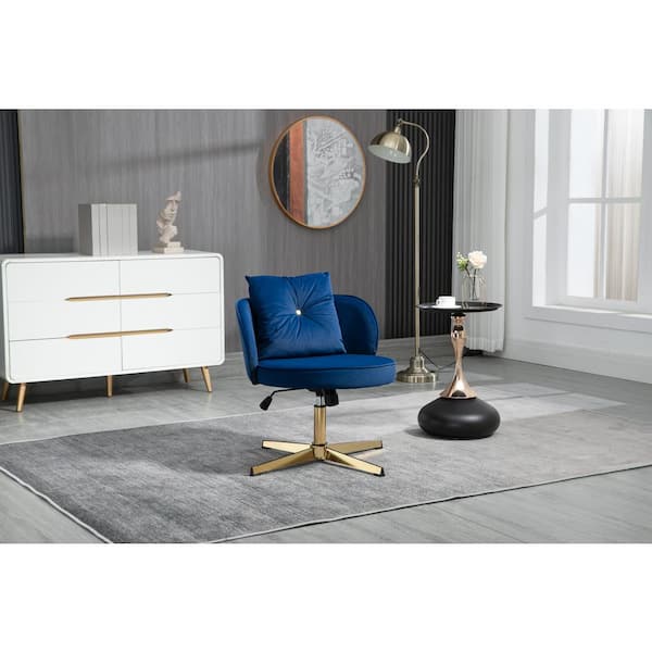 HOMEFUN Modern Contemporary Navy Blue Velvet Upholstered Swivel Barrel Accent Chair