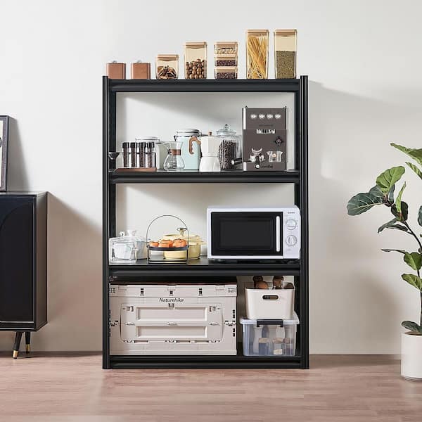 Steel Storage Shelves, 2400 lbs., 4 Tier Garage Storage Shelving, 20in. D x 40in. W x 57in. H Adjustable Black Shelves