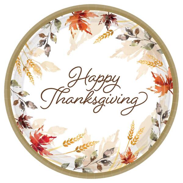 Amscan Classic 7 in. Multi-Color Thanksgiving Round Paper Plates (2 ...